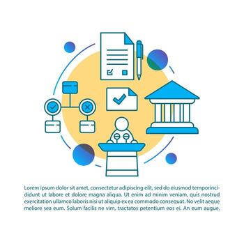 Elections article page vector template. Political campaign. Brochure, magazine, booklet design element with linear icons and text boxes. Print design. Concept illustrations with text space