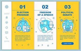 Election day onboarding mobile web pages vector template. Responsive smartphone website interface idea with linear illustrations. Webpage walkthrough step screens. Color concept