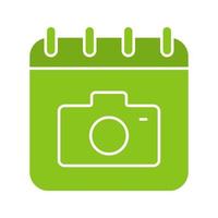 Photographer's day glyph color icon. Calendar page with photo camera. Silhouette symbol on white background. Negative space. Vector illustration