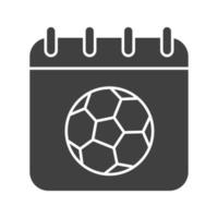 Soccer championship date glyph icon. Silhouette symbol. Calendar page with soccer ball. Negative space. Vector isolated illustration