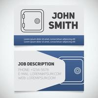 Business card print template with bank vault logo. Easy edit. Manager. Bank security. Safe deposit box. Stationery design concept. Vector illustration