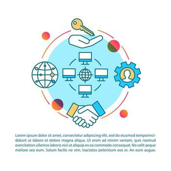 Offshoring article page vector template. Business partnership. Brochure, magazine, booklet design element with linear icons and text boxes. Print design. Concept illustrations with text space