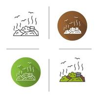 Rubbish dump icon. Flat design, linear and color styles. Garbage. Environment pollution. Isolated vector illustrations