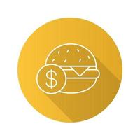 comprar hamburguesa plana lineal larga sombra icono. precio de la hamburguesa. símbolo de contorno vectorial vector