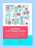 Courses for translators brochure template layout. Interpretation education. Flyer, booklet, leaflet print design with linear illustrations. Vector page layouts for magazines, advertising posters