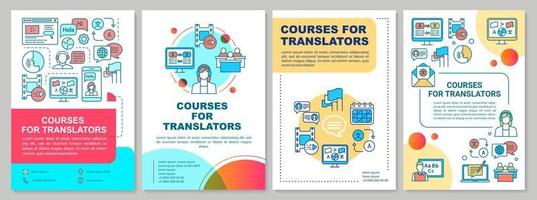 Courses for translators brochure template layout. Interpretation. Flyer, booklet, leaflet print design with linear illustrations. Vector page layouts for magazines, annual reports, advertising posters