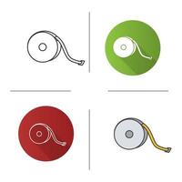 Measuring tape icon. Flat design, linear and color styles. Sewing meter. Tapeline. Isolated vector illustrations