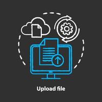 Upload file chalk concept icon. Data transfer idea. Downloading and cloud computing. File sharing service. Cloud web storage. Digital folders. Vector isolated chalkboard illustration