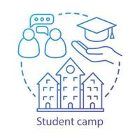 Student camp concept icon. Summer educational club, community idea thin line illustration. Sharing learning experience. College, university facility. Vector isolated outline drawing. Editable stroke