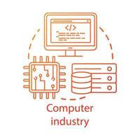 Computer industry concept icon. Hardware, software development. Programming. Data server, CPU. Information technology idea thin line illustration. Vector isolated outline drawing. Editable stroke