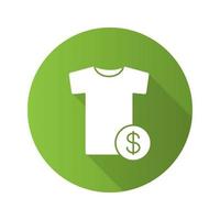 Buy clothes flat design long shadow icon. T-shirt with dollar sign. Vector silhouette symbol