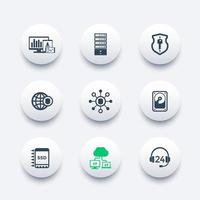 Hosting, data, servers icons set vector