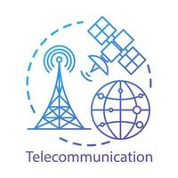 Telecommunication concept icon. Overall wireless network. Satellite connection. Global communication system idea thin line illustration. Vector isolated outline drawing. Editable stroke