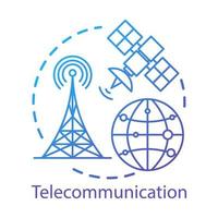 Telecommunication concept icon. Overall wireless network. Satellite connection. Global communication system idea thin line illustration. Vector isolated outline drawing. Editable stroke