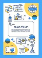 News media poster template layout. Telecommunication industry. Banner, booklet, leaflet print design with linear icons. Vector brochure page layouts for magazines, advertising flyers