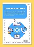 Telecommunication industry poster template layout. TV broadcasting. Banner, booklet, leaflet print design with linear icons. Vector brochure page layouts for magazines, advertising flyers