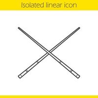 Crossed billiard cues linear icon. Thin line illustration. Contour symbol. Vector isolated outline drawing