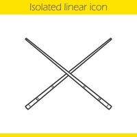 Crossed billiard cues linear icon. Thin line illustration. Contour symbol. Vector isolated outline drawing