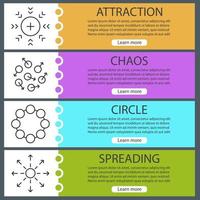 Abstract symbols web banner templates set. Attraction, chaos, circle, spreading. Website color menu items with linear icons. Vector headers design concepts