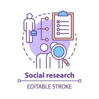 Social research concept icon. Sociology idea thin line illustration. Sociological quantitative analysis. Social poll, survey. Candidate sourcing. Vector isolated outline drawing. Editable stroke