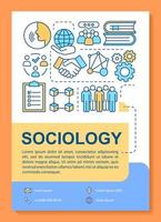 diseño de plantilla de póster de sociología. conexiones sociales y relaciones públicas. banner, folleto, diseño de impresión de folletos con iconos lineales. diseños de páginas de folletos vectoriales para revistas, folletos publicitarios vector