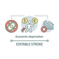 Economic deprivation concept icon. Migrant, guest worker idea thin line illustration. Migration. Financial loss, money lack and unemployment social problem. Vector isolated drawing. Editable stroke