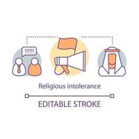 Religious intolerance concept icon. Discrimination thin line illustration. Social prejudice against muslims. Zero tolerance and religious persecution. Vector isolated outline drawing. Editable stroke