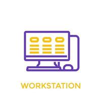 workstation icon, linear style vector