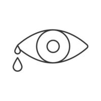 Crying human eye linear icon. Thin line illustration. Eye with drops. Contour symbol. Vector isolated outline drawing