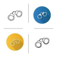 Handcuffs icon. Flat design, linear and color styles. Manacle. Isolated vector illustrations