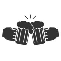 Cheers glyph icon. Silhouette symbol. Hands holding toasting beer glasses. Negative space. Vector isolated illustration