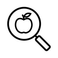 icono lineal de búsqueda de alimentos saludables. Ilustración de línea fina. lupa con manzana. símbolo de contorno de dieta. dibujo de contorno aislado vectorial vector