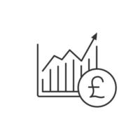 Market growth chart linear icon. Thin line illustration. Statistics diagram with pound sign contour symbol. Vector isolated outline drawing