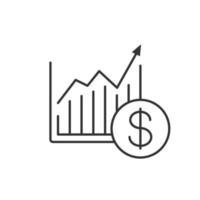 Market growth chart linear icon. Thin line illustration. Statistics diagram with dollar sign contour symbol. Vector isolated outline drawing
