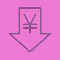 Yen rate falling color linear icon. China and Japan currency with down arrow. Thin line outline symbols on color background. Vector illustration
