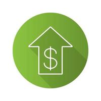 Dollar rate rising flat linear long shadow icon. US dollar with up arrow. Vector outline symbol