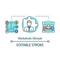 Workaholic lifestyle concept icon. Work addiction idea thin line illustration. Business management. Working overtime, being behind schedule. Vector isolated outline drawing. Editable stroke