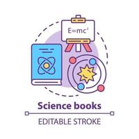 Science books concept icon. Scientific literature idea thin line illustration. Academic paper research, tractate. Physics and astronomy encyclopedia. Vector isolated outline drawing. Editable stroke