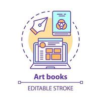 Art books concept icon. Graphic design literature idea thin line illustration. Writing articles, blog content creating. Social media post design.Vector isolated outline drawing. Editable stroke vector