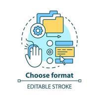 Choose format concept icon. Data management idea thin line illustration. Various types and options of getting information, knowledge. Files manager. Vector isolated outline drawing. Editable stroke