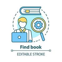 Find book concept icon. Electronic search idea thin line illustration. Literature searching tool, internet surfing. Online library service. Vector isolated outline drawing. Editable stroke