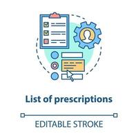 List of prescriptions concept icon. Memo, notes idea thin line illustration. Online medicine organizer tool. Keep track of everyday medication use. Vector isolated outline drawing. Editable stroke