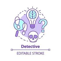 Detective literature concept icon. Crime fiction idea thin line illustration. Mystery criminal story and investigation. Mystery novel. Evidence search. Vector isolated outline drawing. Editable stroke