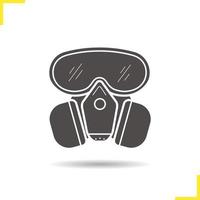 Gas mask glyph icon. Drop shadow silhouette symbol. Chemical lab protective mask. Negative space. Vector isolated illustration