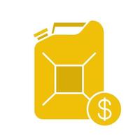 Petrol trade glyph color icon. Petroleum jerrycan with dollar sign. Silhouette symbol on white background. Negative space. Vector illustration