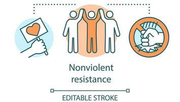 Nonviolent resistance concept icon. Peaceful social protest, pacifism idea thin line illustration. Placard with heart and protesters holding hands vector isolated outline drawing. Editable stroke