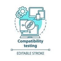Compatibility testing concept icon. Non-functional examination. Checking software on different devices idea thin line illustration. Vector isolated outline drawing. Editable stroke
