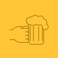 mano que sostiene el icono lineal de color de vaso de cerveza. símbolos de contorno de línea fina sobre fondo de color. ilustración vectorial vector