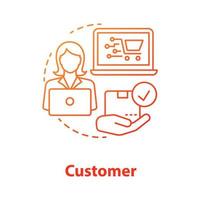 Customer red concept icon. Online shopping idea thin line illustration. Client choosing goods in product catalog. Ordering parcel in internet store. Vector isolated outline drawing