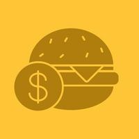 Buy hamburger glyph color icon. Silhouette symbol. Burger price. Negative space. Vector isolated illustration